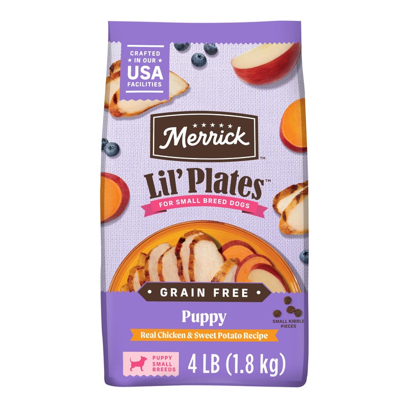 Merrick Lilâ€™ Plates Premium Grain Free Dry Puppy Food For Small Dogs, Real Chicken And Sweet Potato Kibble - 4.0 lb. Bag - Image 1